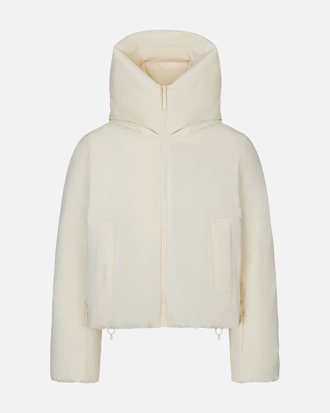 White hooded jacket on a light beige background #color_alabaster