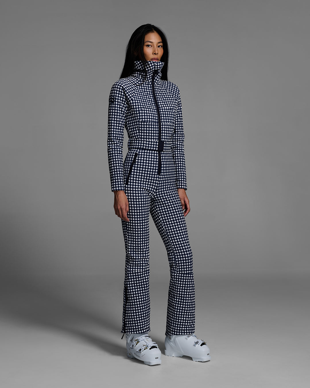 美品★KASTLEホワイト×ブラックギンガムチェックスキーウェア レディースL Chatel Women's Gingham Ski Suit