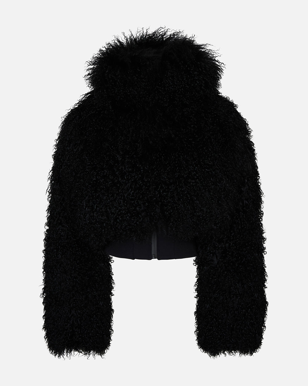 Ghost shot of a black natural shearling jacket. #color_onyx