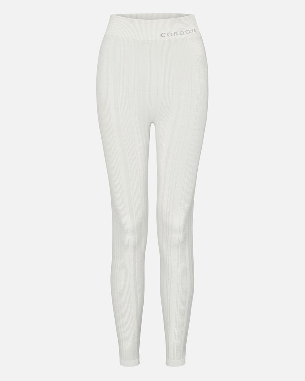 White leggings with a CORDOVA brand logo on a light gray background. #color_alabaster
