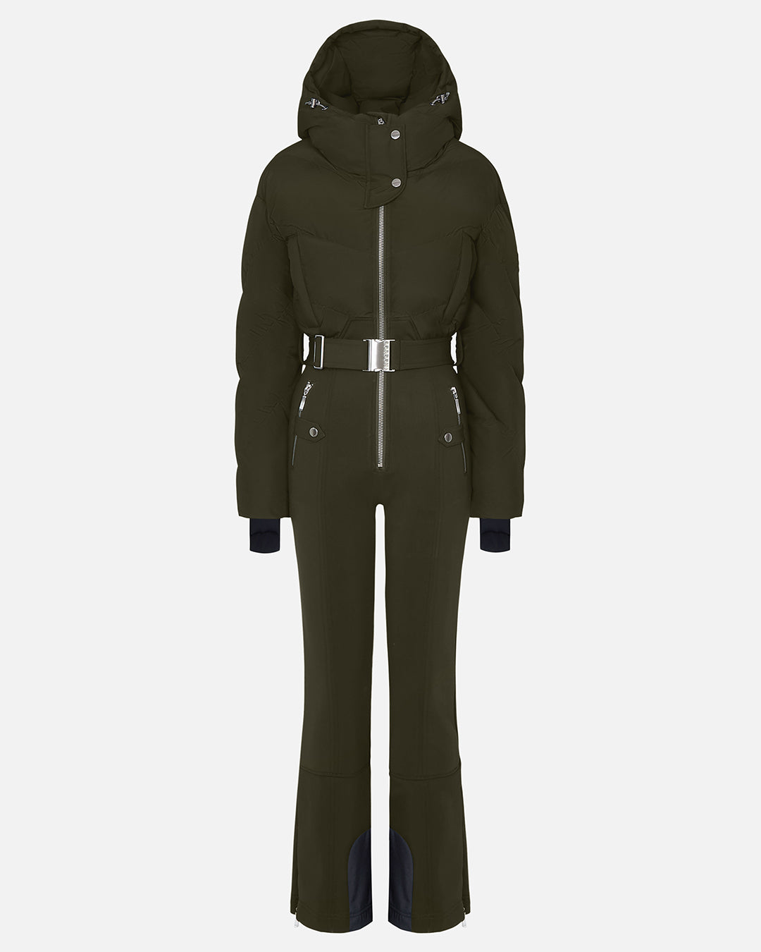 Green ski jumpsuit with a hood on a white background #color_khaki