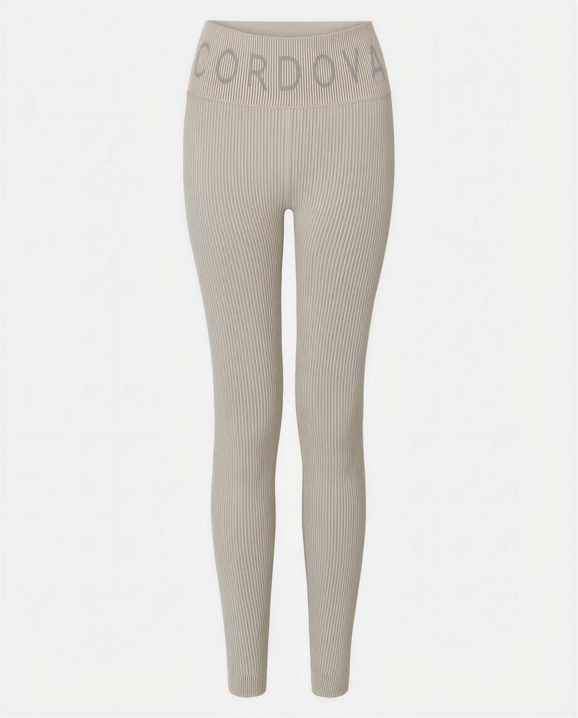 Beige base layer leggings with Cordova Logo Text on waist band #color_ecru