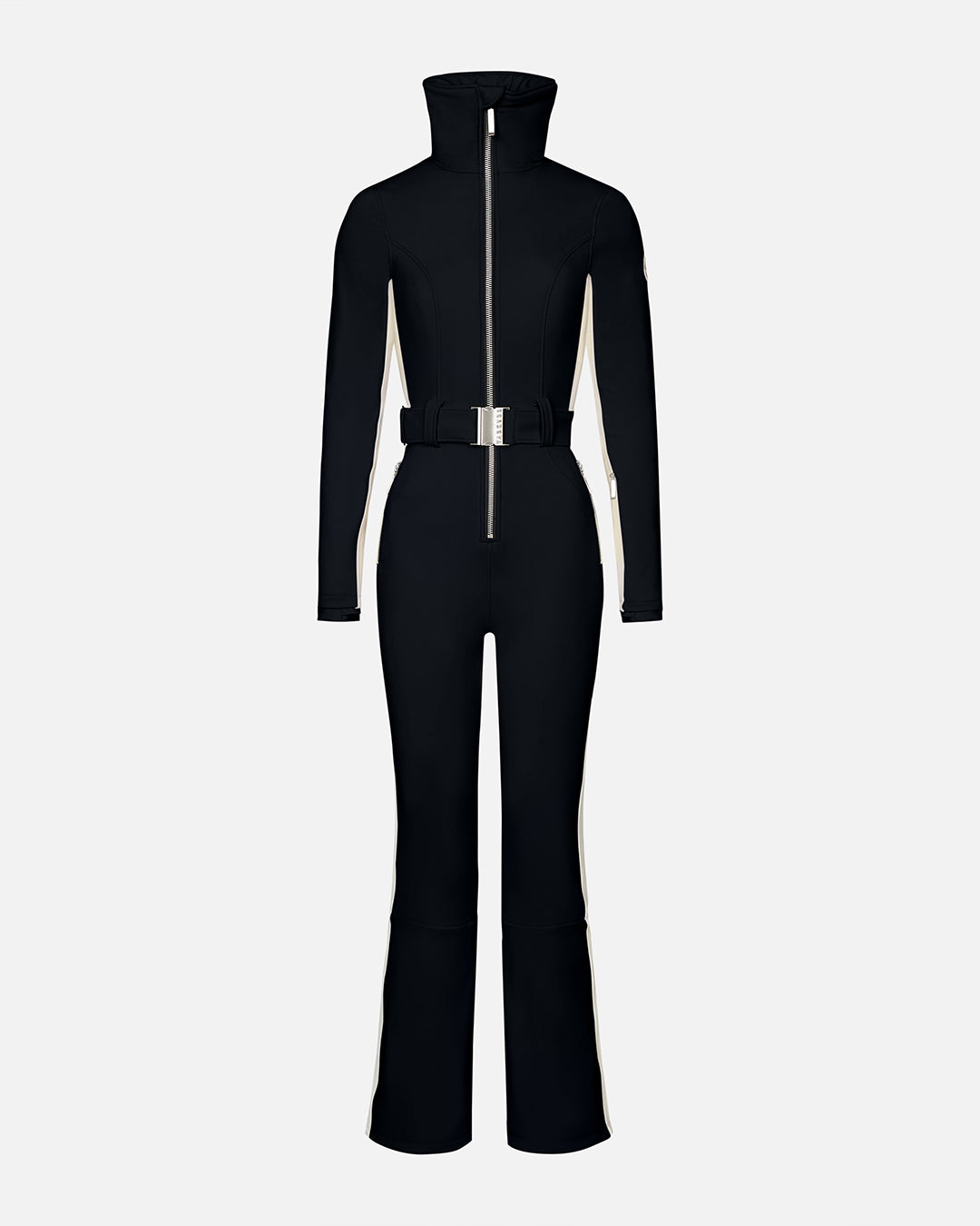 Black jumpsuit with a silver belt on a white background #color_onyx