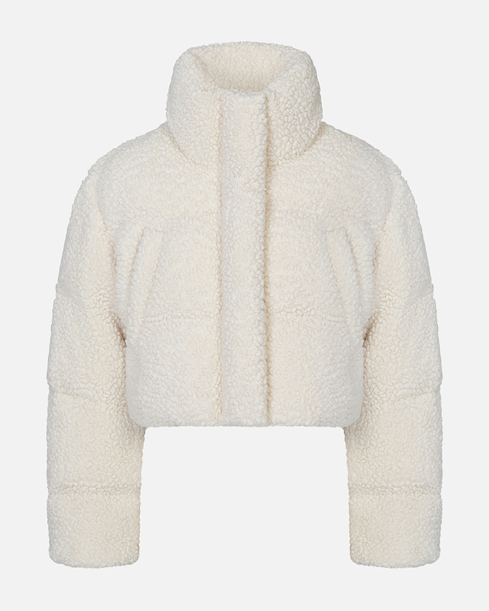 Ghost shot of a natural, off-white, sherpa puffer. #color_natural