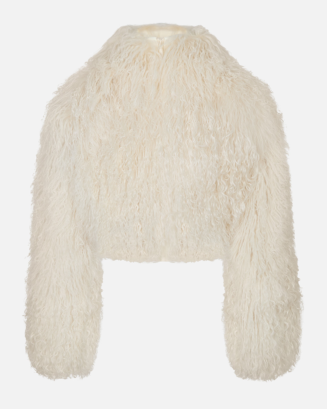 White fluffy shearling jacket on a white background #color_alabaster