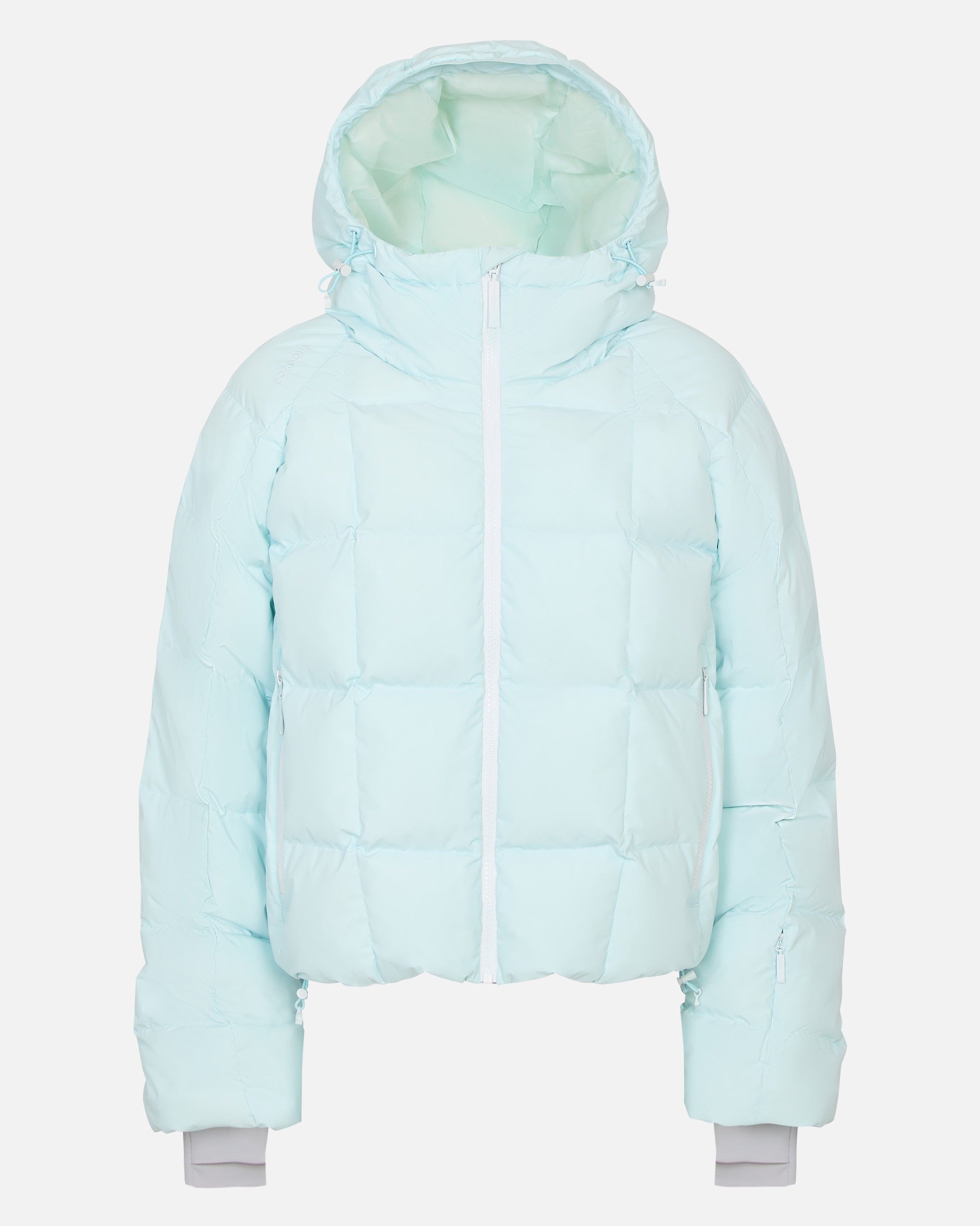 Light blue puffer jacket on a white background #color_iceberg