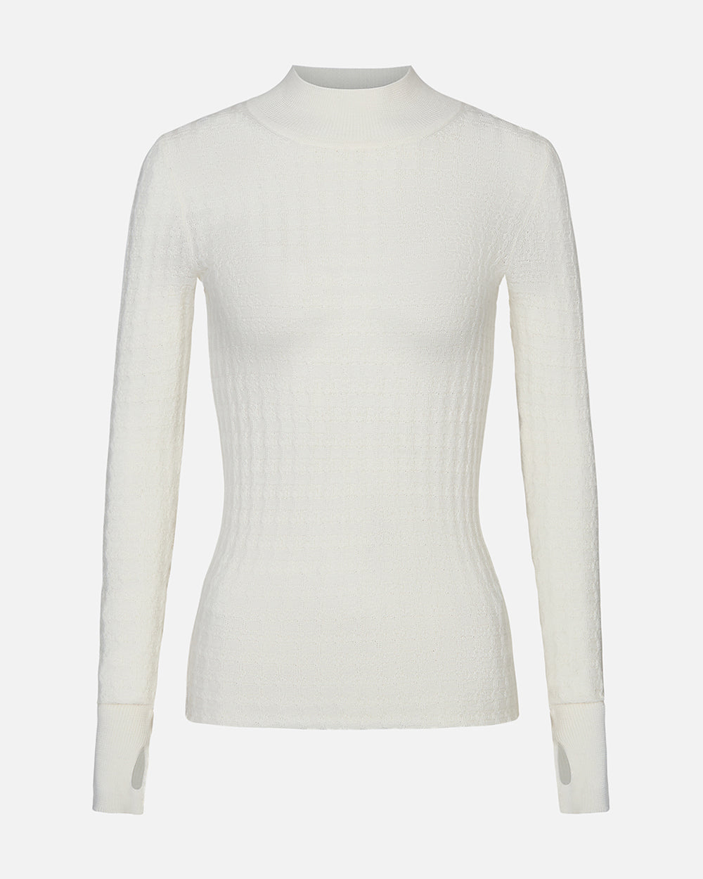 White textured sweater on a light gray background. #color_alabaster